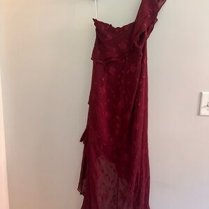 Lulu's One-Shoulder Dress in Burgundy